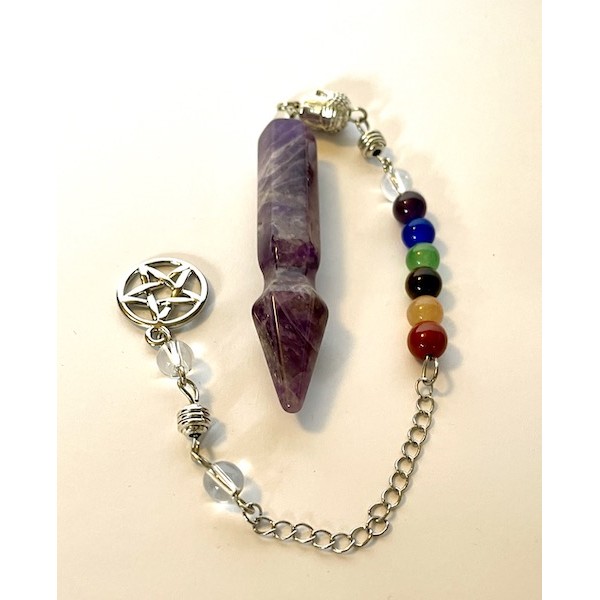 Pendulum Amethyst with Chakra chain and Pentagram